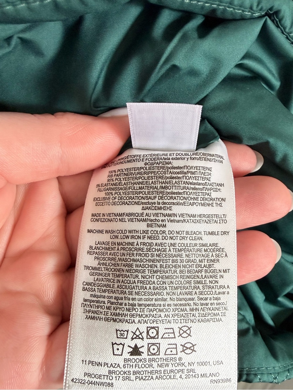 Brooks Brothers Insulated Quilted Sleeveless Puffer Vest in Forest Green NWOT - Picture 12 of 14